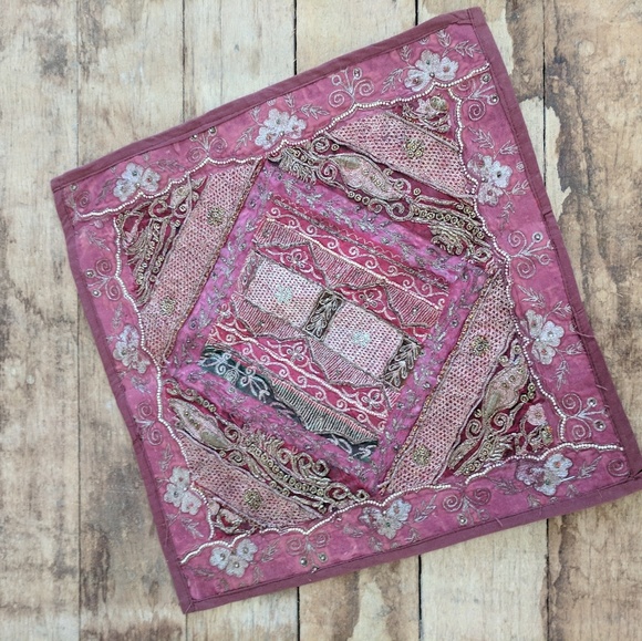 2 Cranberry & bronze handmade Indian cushions NWOT - Picture 2 of 8